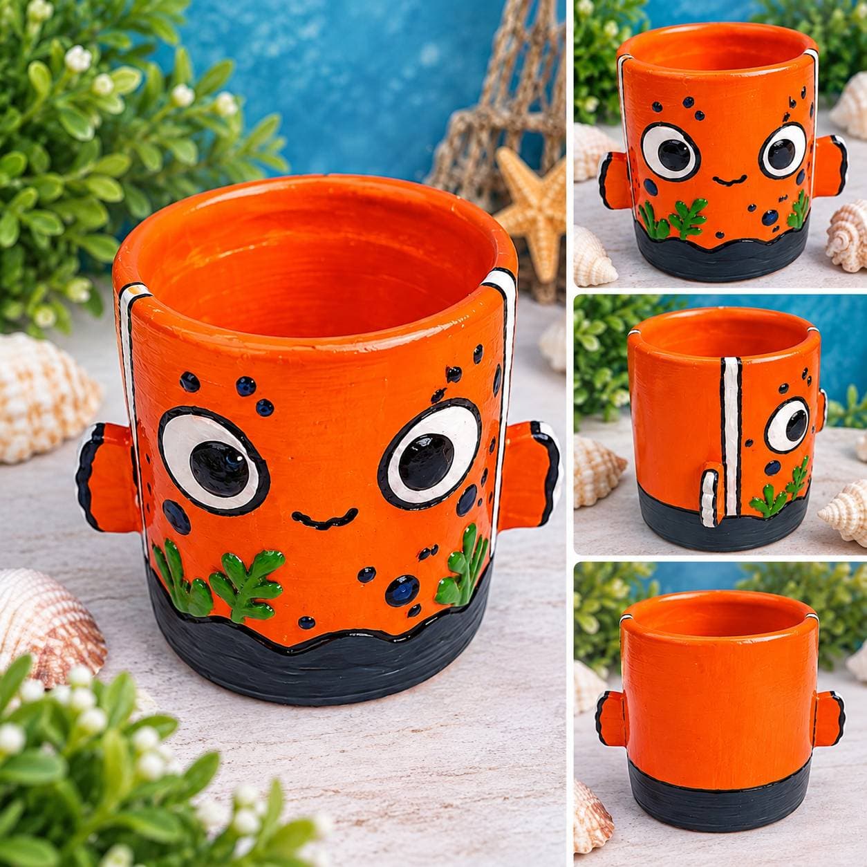 🧡 Sevimli Balık Dekoratif Saksı / Kalemlik 🐠