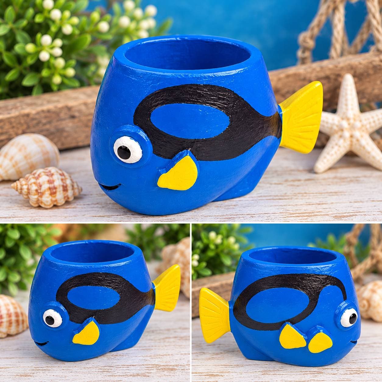 💙 Mavi Balık Dekoratif Saksı / Kalemlik 🐠