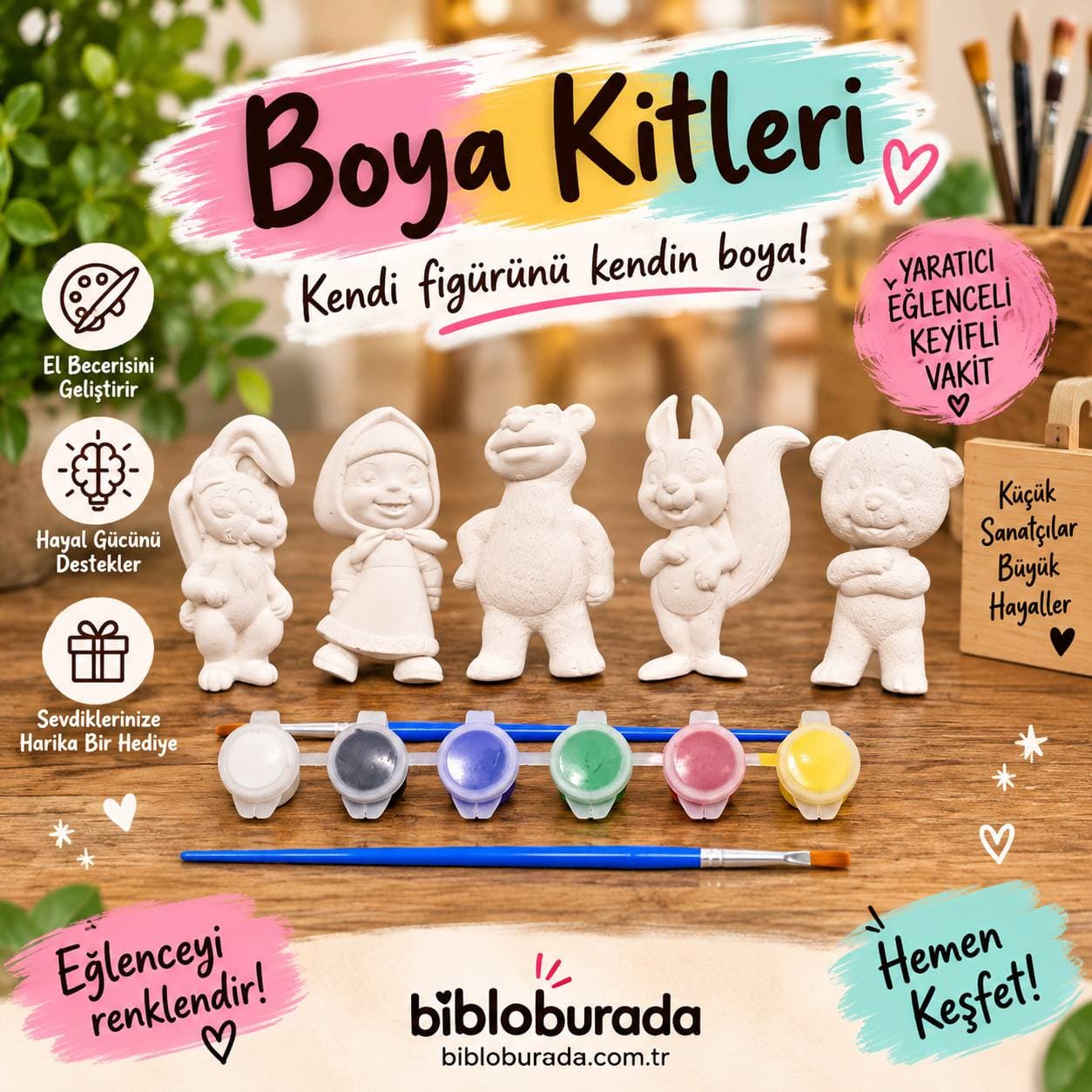 🎨 Sevimli Dostlar Figür Boyama Kiti – Kendi Figürünü Yarat
