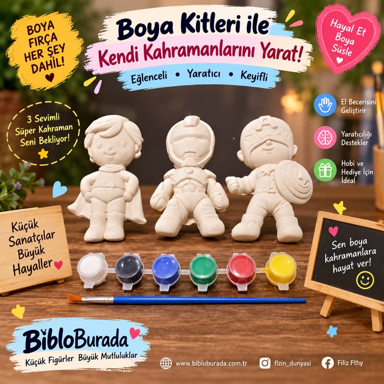 🎨 3’lü Süper Kahraman Boyama Kiti – Kendi Kahramanını Yarat!
