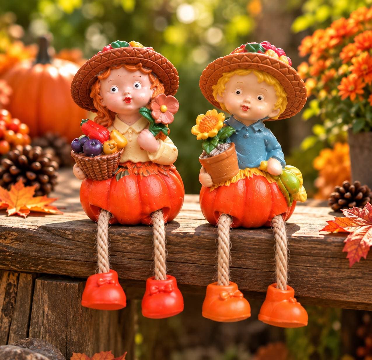 🍂🎃 Sonbahar Dostları – Oturan Figür Biblo