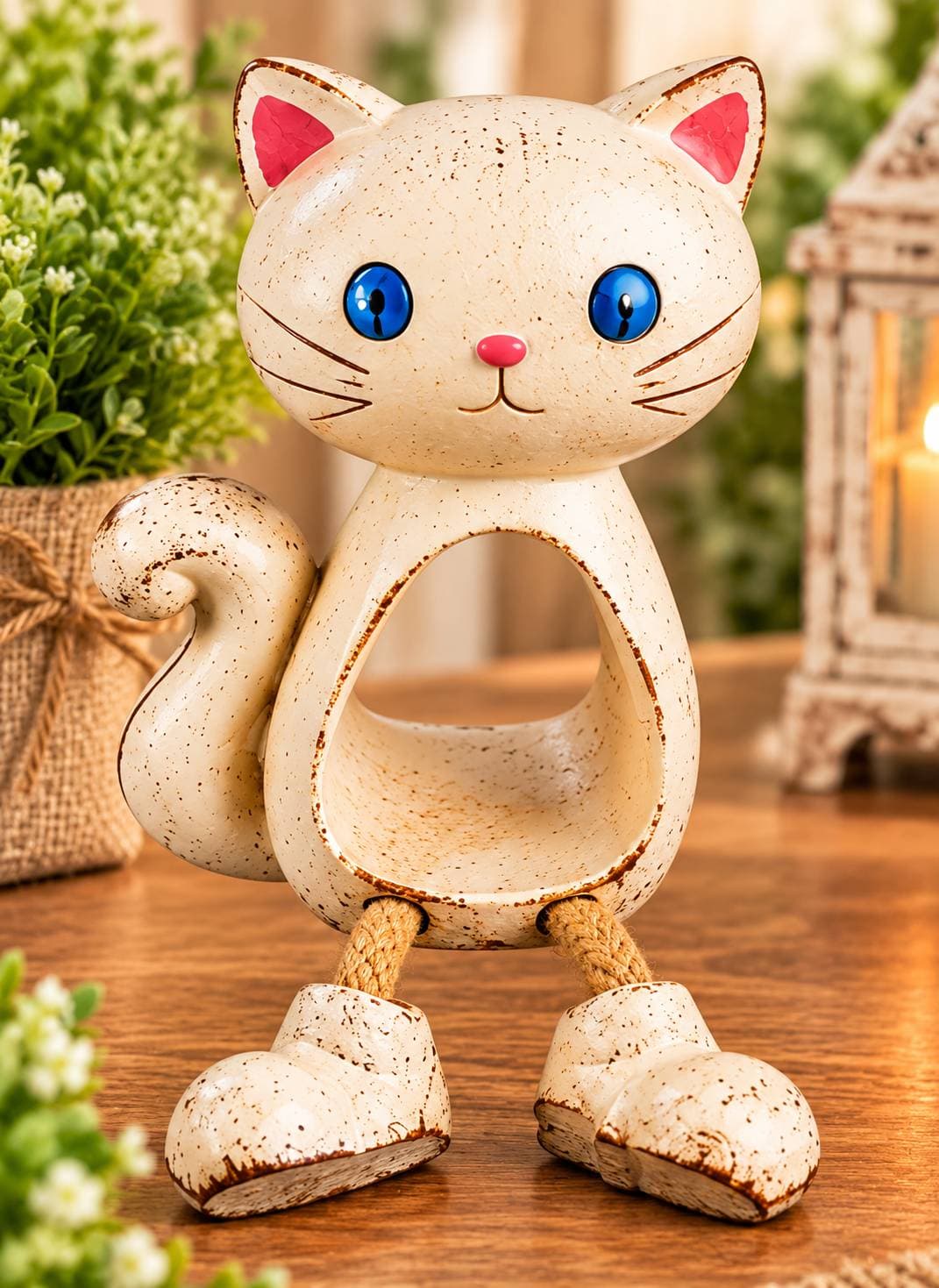 🤍 Mavi Gözlü Sevimli Kedi Figürü 🐱💙