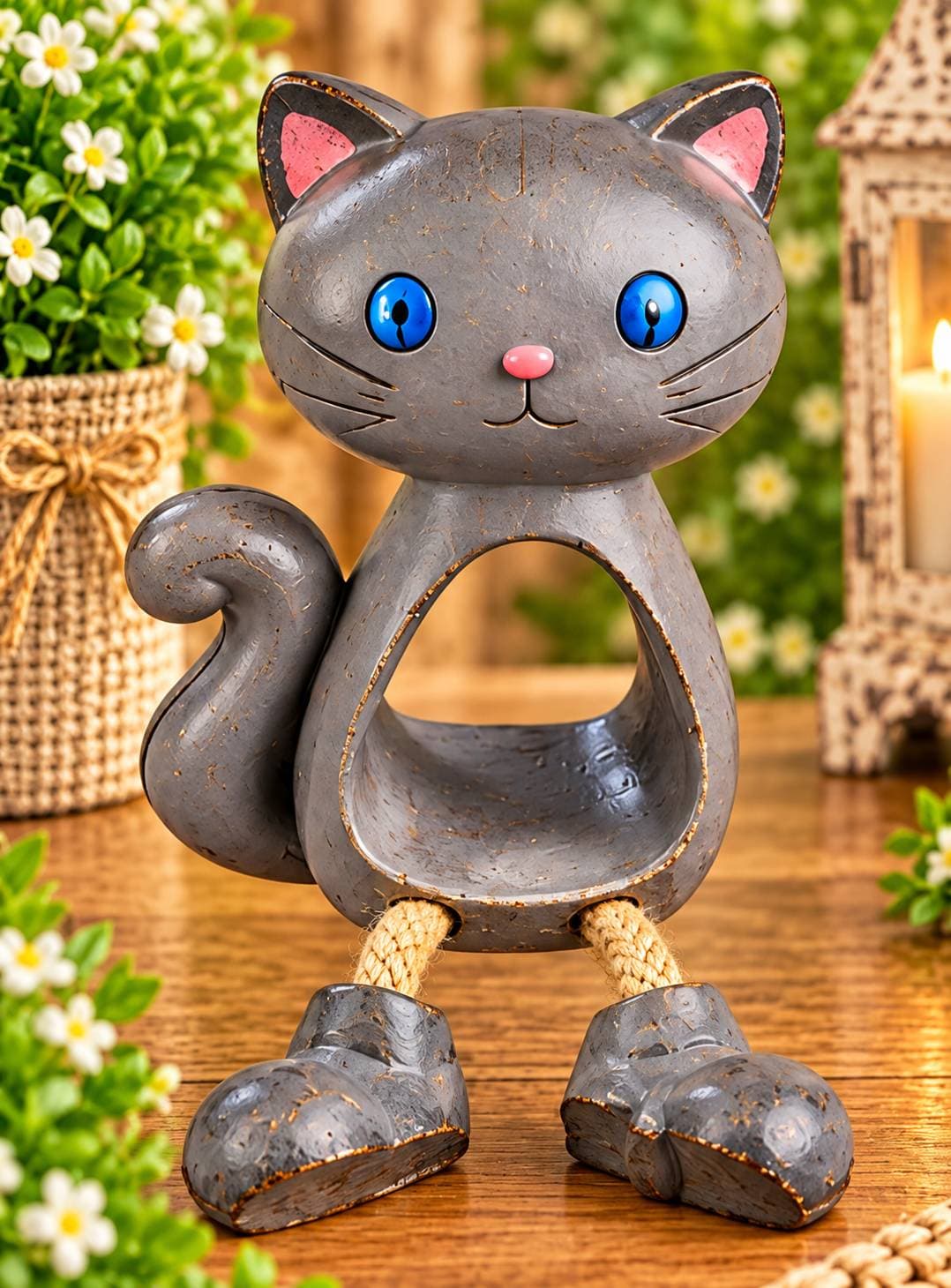 🩶 Mavi Gözlü Gri Kedi Figürü 🐱💙
