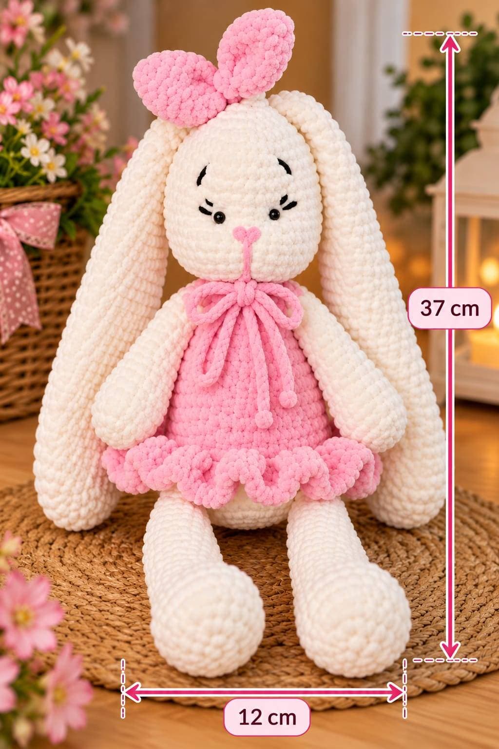 🐰🎀 El Örgüsü Pembe Elbiseli Tavşan