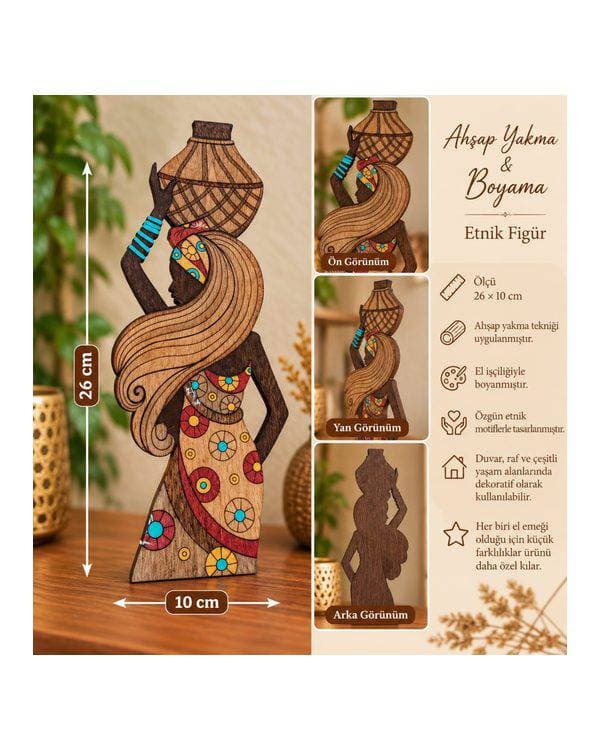 🌿 Ahşap Yakma & Boyama – Etnik Kadın Figürü